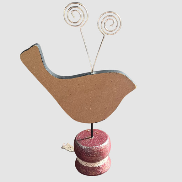 Wooden Bird with Floral & Lace Design 9.5" Wire Note Holder, EUC - Picture 4 of 5